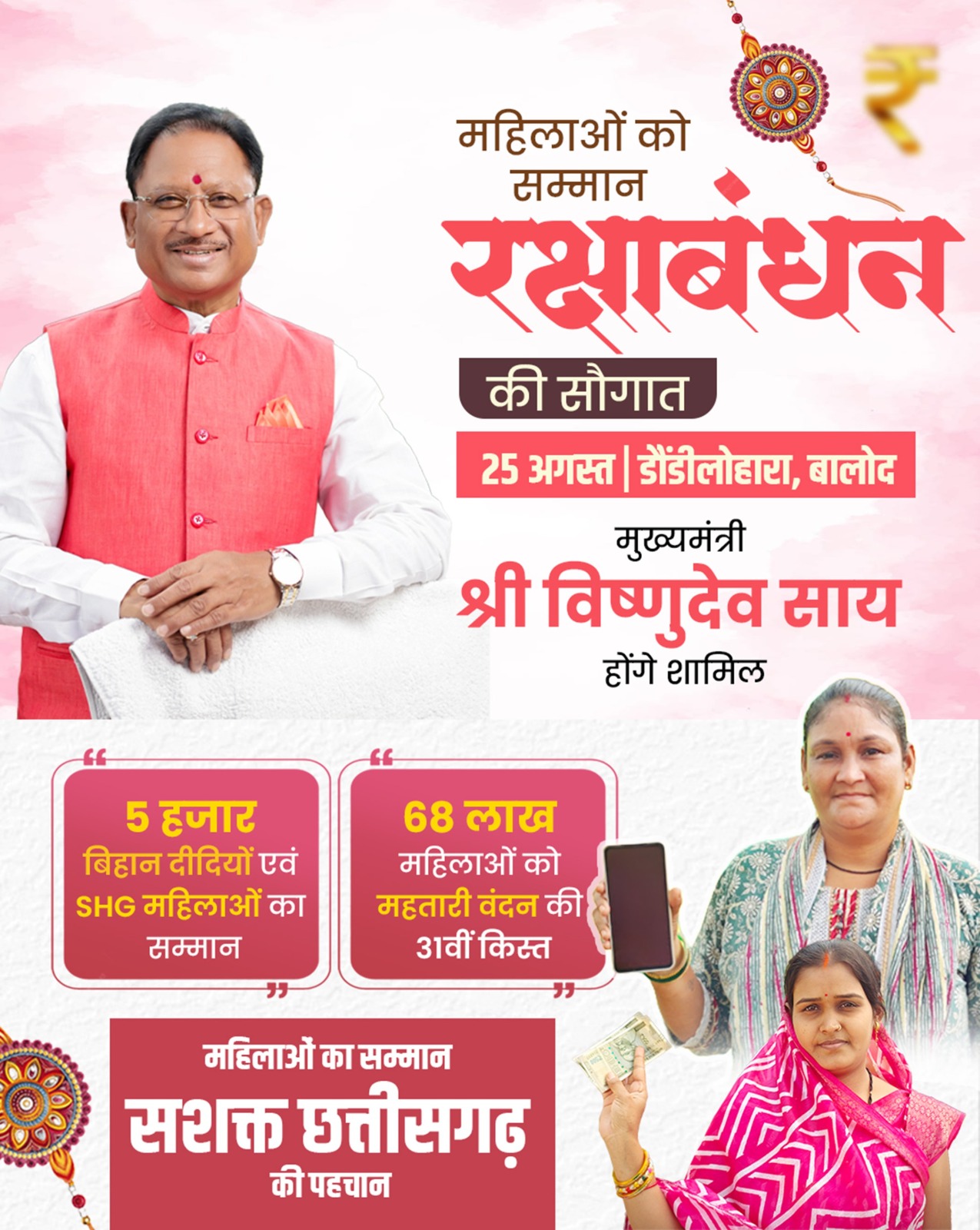 *मुख्यमंत्री श्री साय 25 अगस्त को महतारी वंदन योजना के 31वीं किस्त की राशि करेंगे जारी* *मुख्यमंत्री श्री साय 25 अगस्त को महतारी वंदन योजना के 31वीं किस्त की राशि करेंगे जारी*